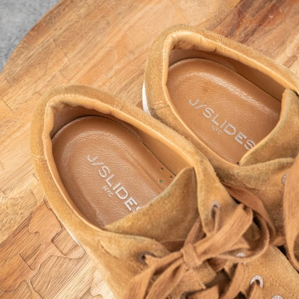 J/Slides NYC Eve Sneakers Street-Chic Low Profile Leather Suede‎ Lace Up Size 8